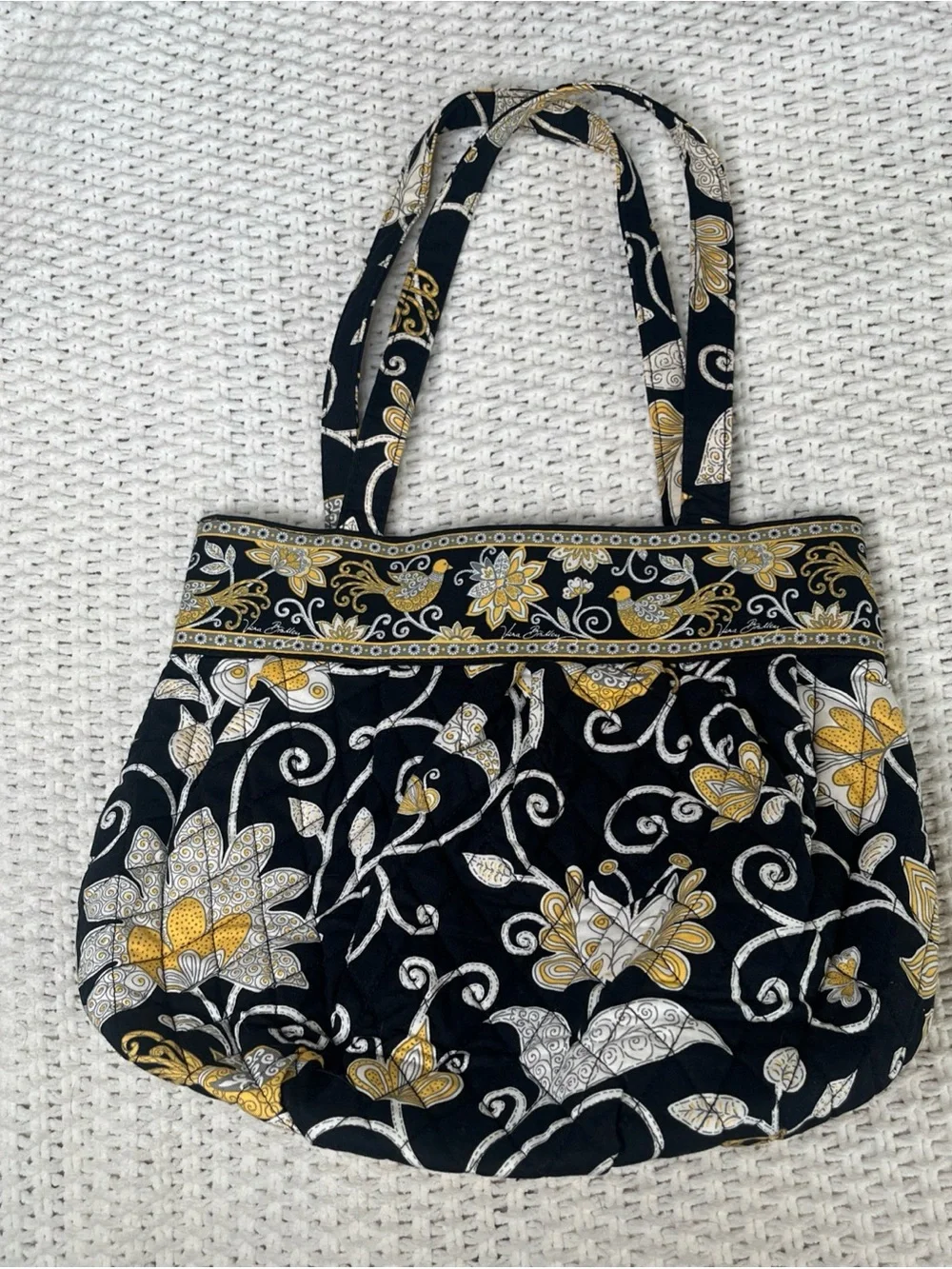 Vtg Vera Bradley Yellow Bird Floral Paisley Retired Pattern Bag Tote Quilted